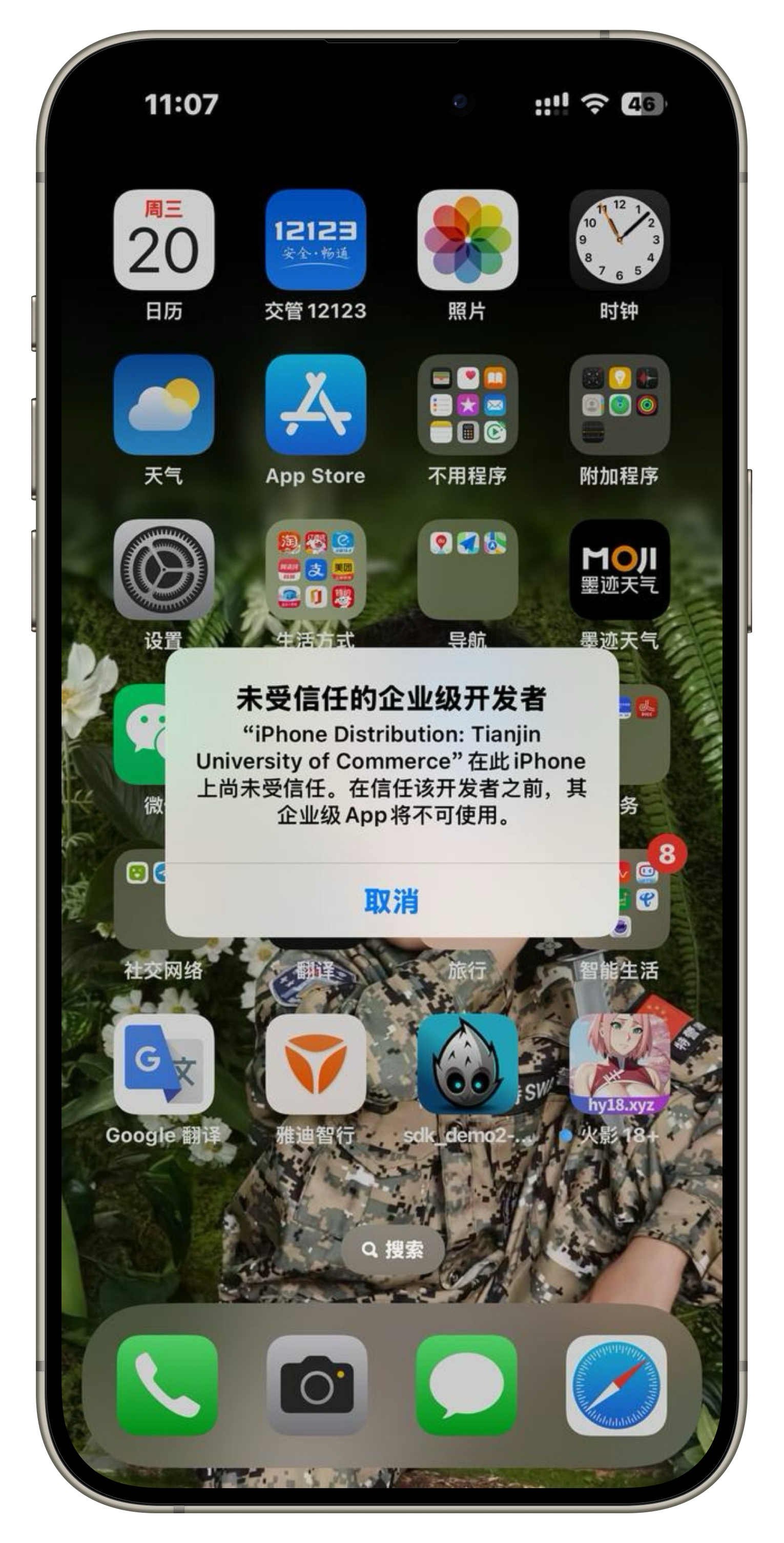 Untrusted developer popup background