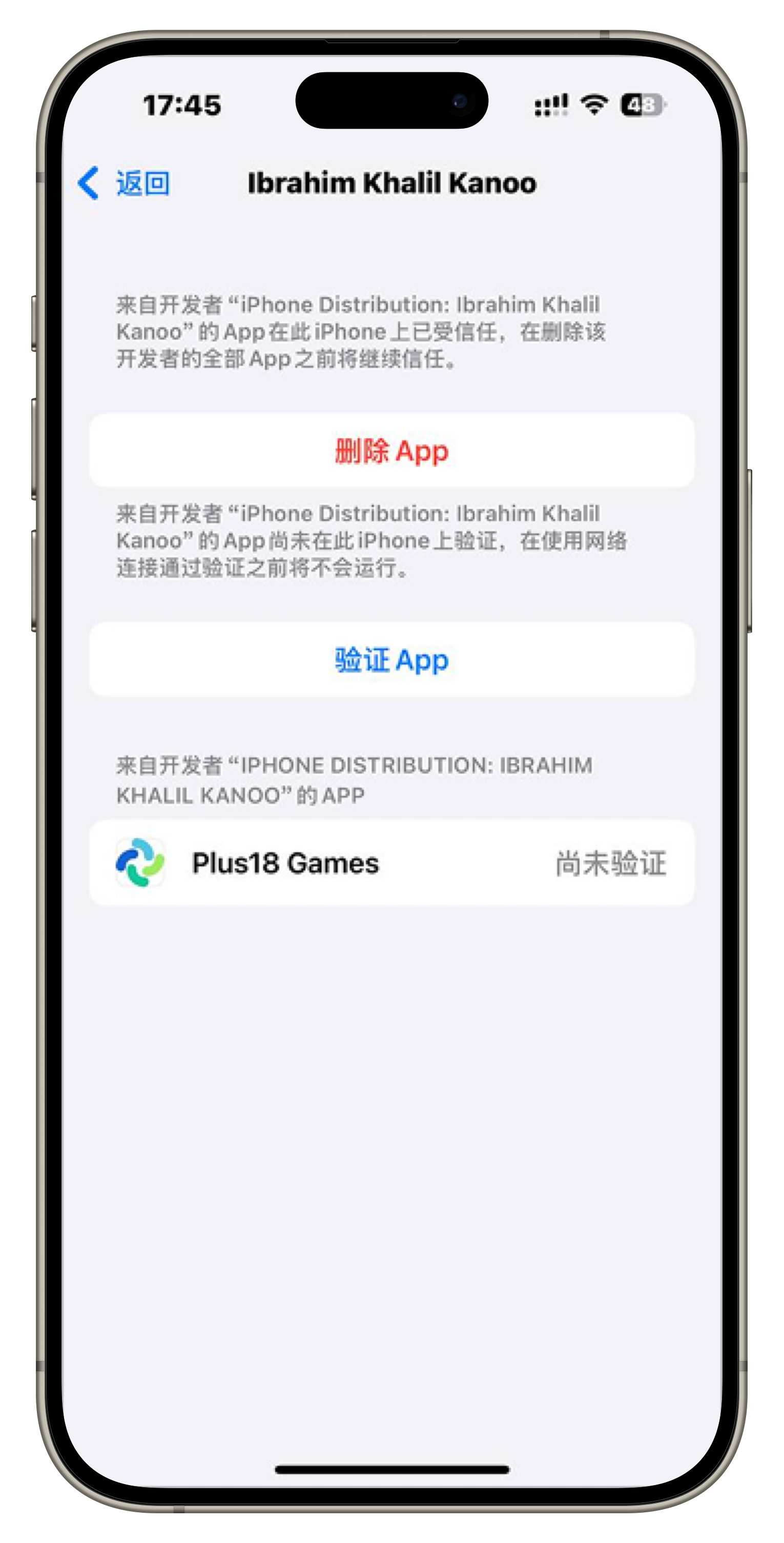 iOS app verification screen